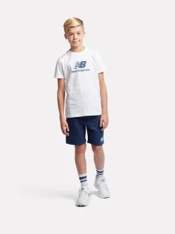 Bleu marine - Short en coton New Balance French terry à logo empilé