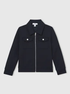 Bleu marine - Surchemise zippée en interlock haut de gamme Reiss Médina