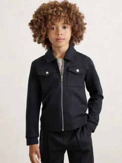 Bleu marine - Surchemise zippée en interlock haut de gamme Reiss Médina