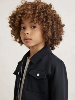 Bleu marine - Surchemise zippée en interlock haut de gamme Reiss Médina