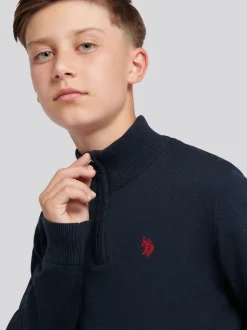 Bleu marine - U.S. Polo Assn. Pull quart de zip en maille riche en coton