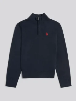 Bleu marine - U.S. Polo Assn. Pull quart de zip en maille riche en coton