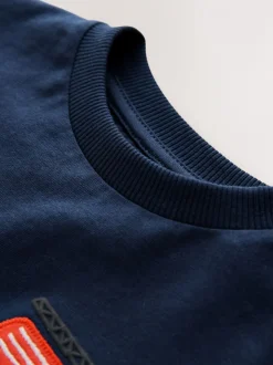 Bleu marine avec camion de pompier - T-shirt appliqué Manches courtes (3mths-7yrs)