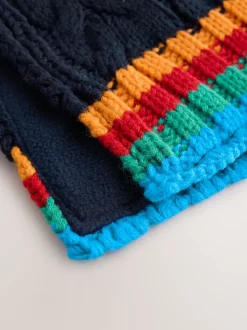 Bleu marine avec côte arc-en-ciel - Ensemble chapeau, écharpe et gants 3 pièces (3-16ans)