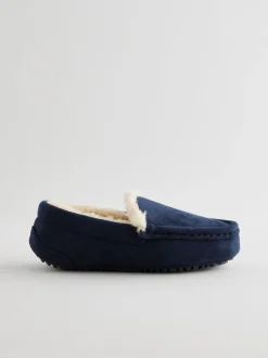 Bleu marine avec doublure chaude neutre - Chaussons mocassins confortables