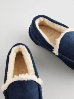 Bleu marine avec doublure chaude neutre - Chaussons mocassins confortables