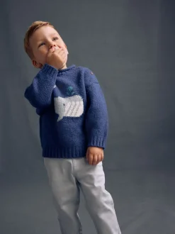 Bleu marine baleine - Pull tricoté (3mths-7yrs)