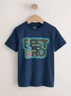 Bleu marine Best Bro - T-shirt imprimé graphique à manches courtes coupe régulière (3-16ans)