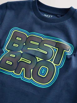 Bleu marine Best Bro - T-shirt imprimé graphique à manches courtes coupe régulière (3-16ans)