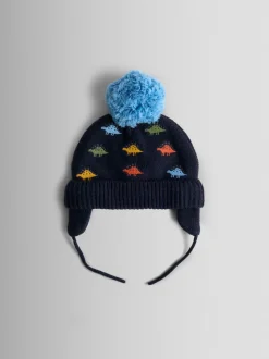 Bleu marine dinosaure - Chapeau JoJo Maman Bébé côtelé à pom-pom-pom
