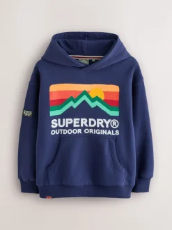 Bleu marine imprimés variés - Sweat à capuche Superdry