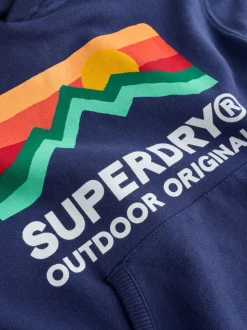 Bleu marine imprimés variés - Sweat à capuche Superdry