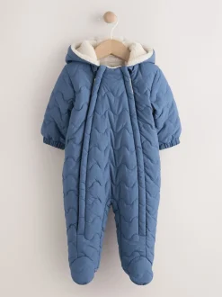 Bleu marine matelassé - Tout-en-un en nylon à capuche pour bébé (0-18mois)