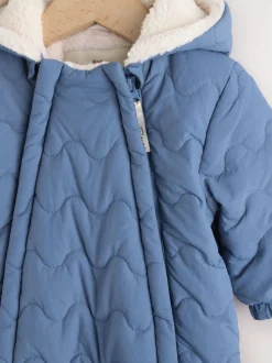 Bleu marine matelassé - Tout-en-un en nylon à capuche pour bébé (0-18mois)