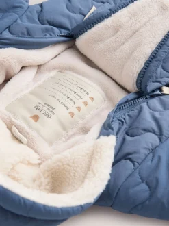 Bleu marine matelassé - Tout-en-un en nylon à capuche pour bébé (0-18mois)
