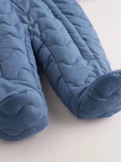 Bleu marine matelassé - Tout-en-un en nylon à capuche pour bébé (0-18mois)