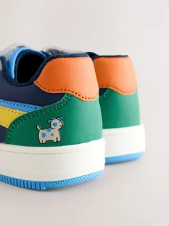 Bleu marine motif chiens - Baskets à lacets élastiques à fermeture tactile