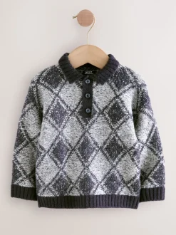 Bleu marine motif losanges - Pull polo en maille (3mois-7ans)