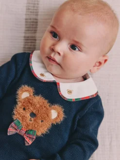 Bleu marine motif ours - Ensemble pull et legging en maille bébé (0mois-3ans)