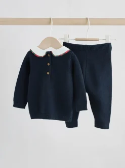 Bleu marine motif ours - Ensemble pull et legging en maille bébé (0mois-3ans)