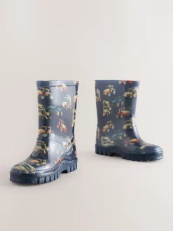 Bleu marine motif pelleteuse - Bottes de pluie