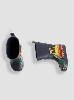 Bleu marine motif pelleteuse - Bottes de pluie JoJo Maman Bébé unies