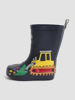 Bleu marine motif pelleteuse - Bottes de pluie JoJo Maman Bébé unies