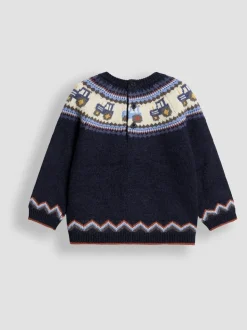 Bleu marine motif tracteur - Pull JoJo Maman Bébé Personnage Fair Isle