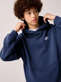 Bleu marine nocturne - Sweat à capuche Nike Club en polaire à enfiler
