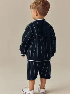 Bleu marine rayé - Ensemble veste et short Letterman en jersey 100% coton (3mois -7ans)