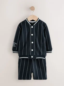 Bleu marine rayé - Ensemble veste et short Letterman en jersey 100% coton (3mois -7ans)