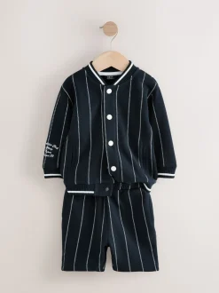 Bleu marine rayé - Ensemble veste et short Letterman en jersey 100% coton (3mois -7ans)