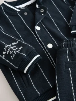 Bleu marine rayé - Ensemble veste et short Letterman en jersey 100% coton (3mois -7ans)