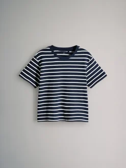 Bleu marine/Bleu/Blanc/Rayure - The Set lot de 4 t-shirts oversize en coton épais à manches courtes