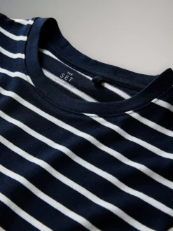 Bleu marine/Bleu/Blanc/Rayure - The Set lot de 4 t-shirts oversize en coton épais à manches courtes