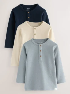 Bleu marine/bleu/pierre - T-shirts Henley à manches longues Lot de 3 (3mois7ans)