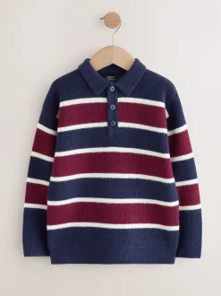 Bleu marine/Bordeaux Rayure - Chemises de rugby en maille (3-16ans)