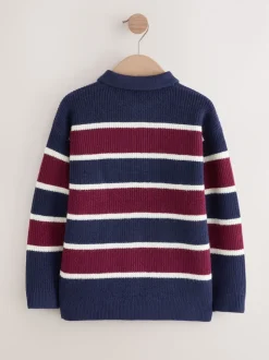 Bleu marine/Bordeaux Rayure - Chemises de rugby en maille (3-16ans)