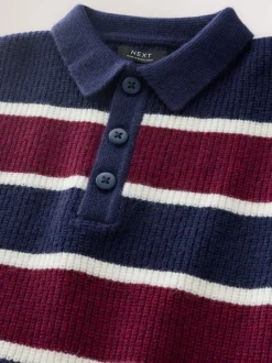 Bleu marine/Bordeaux Rayure - Chemises de rugby en maille (3-16ans)