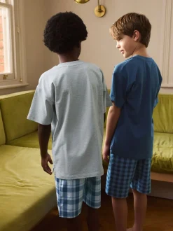 Bleu marine/gris - Lot de 2 pyjamas oversize tissés à carreaux (3-16ans)