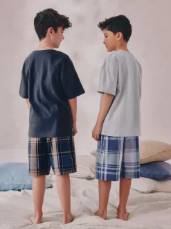 Bleu marine/gris universitaire - Carreaux Pyjamas courts tissés 2 Lot de (4-16ans)
