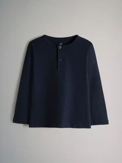 Bleu marine/Marron/Bleu/Crème - The Set lot de 4 t-shirts Henley en coton à manches longues