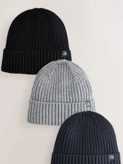 Bleu marine/noir - Lot de 3 bonnets en maille (1-16ans)