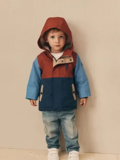 Bleu marine/Rouge color block - Parka imperméable doublée de borg (3mois-7ans)