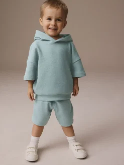 Bleu minéral - Ensemble sweat à capuche et short texturé en jersey (3mois7ans)