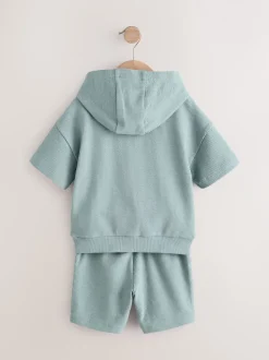 Bleu minéral - Ensemble sweat à capuche et short texturé en jersey (3mois7ans)
