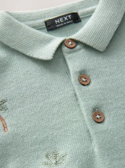 Bleu minéral - 100#Polos brodés Manches courtes en tricot de coton (3mths-7yrs)