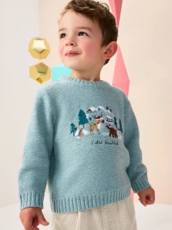 Bleu minéral - Pull de Noël en maille (3 mois-7 ans)