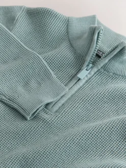 Bleu minéral - Pulls à encolure zippée texturé en maille (3-16ans)