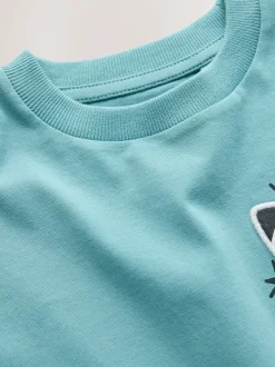 Bleu motif fusée - T-shirt interactif à manches courtes (3 mois à 7 ans)